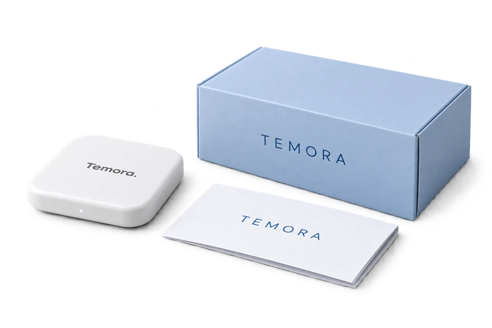 Concept of TEMORA hub preparation with packaging and a setup leaflet