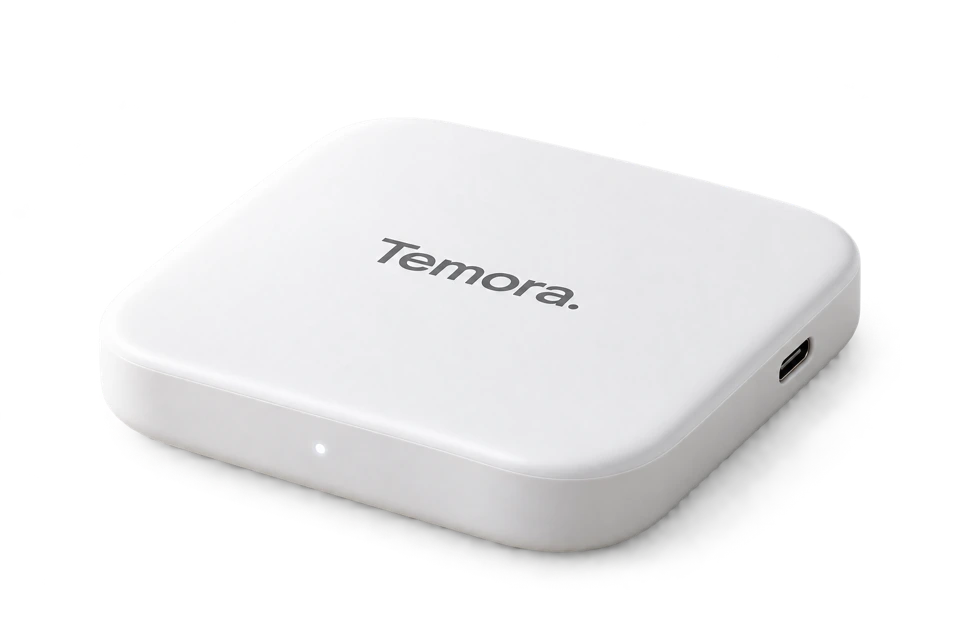 Concept of the thin TEMORA hub with the Temora logo